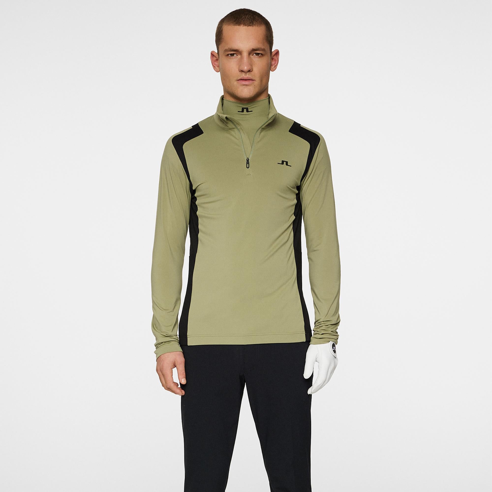 J Lindeberg Lukas Quarter Zip Mens Golf Mid Layer Oil Green